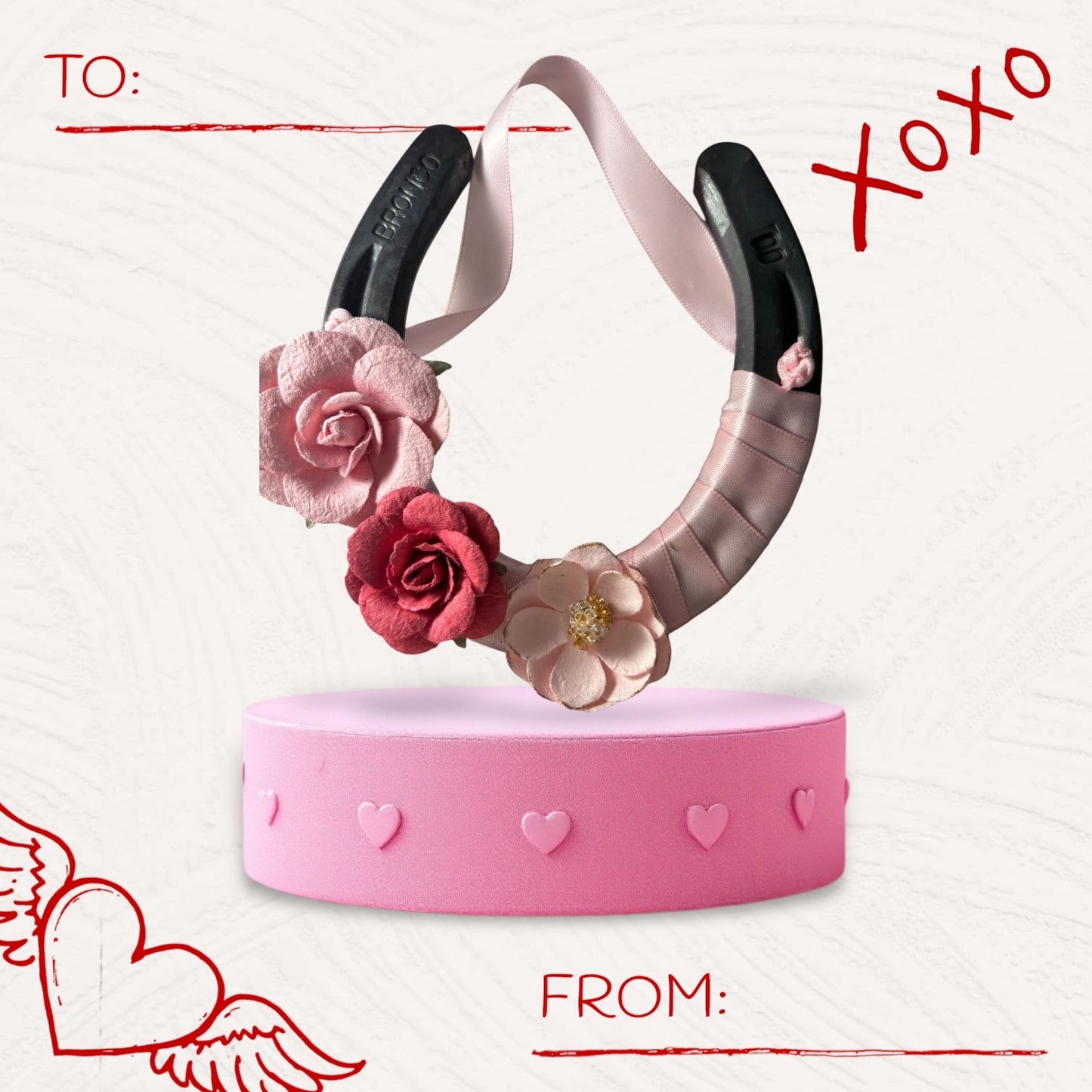 Pink Flower Decorated Horse Shoe