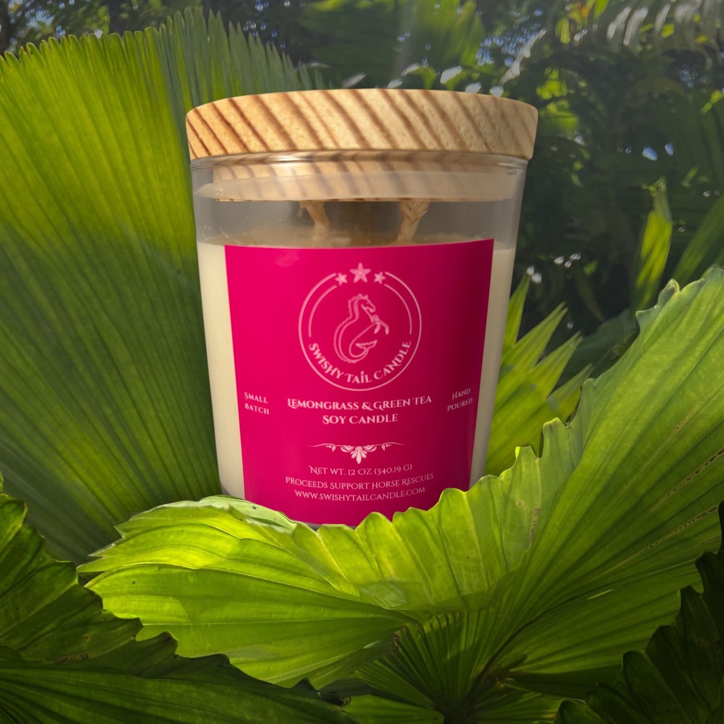 Green Tea & Lemongrass Handmade Soy Candle Supports Horse Rescues